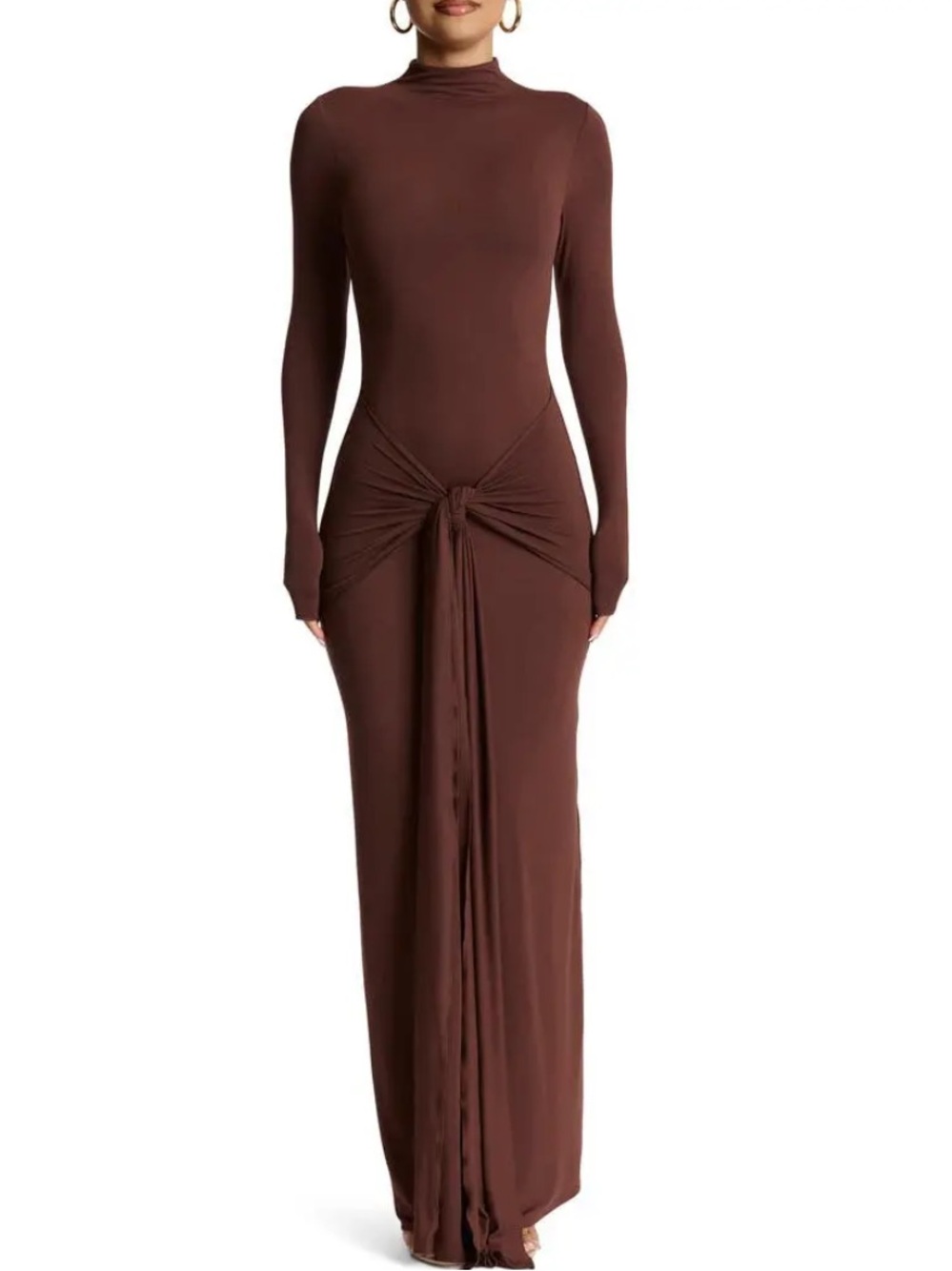 naked wardrobe Chocolate Brown Long-Sleeve Twist-Front Maxi Dress Small